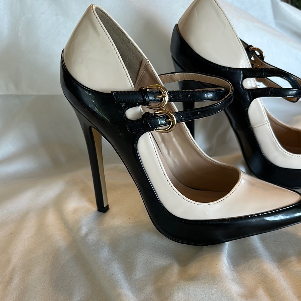 Signature Black and Cream Mary Jane Heels - Picture 3 of 10
